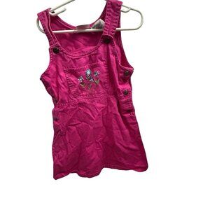 Vtg Basic Image Girls 7 Dress  Overalls Embroidered Pink Barbie Preppy Y2K